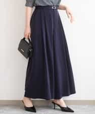 FILGD22090 OFUON le MK(オフオン　ル　エムケー) ストレッチ2タックワイドパンツ/UVカット/接触冷感/洗濯機で洗える/セットアップ可 ネイビー