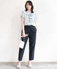 FILGD24090 OFUON le MK(オフオン　ル　エムケー) プルオンストレッチテーパードパンツ/洗濯機で洗える ネイビー