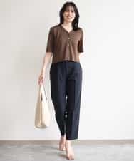 FILGD24090 OFUON le MK(オフオン　ル　エムケー) プルオンストレッチテーパードパンツ/洗濯機で洗える ネイビー