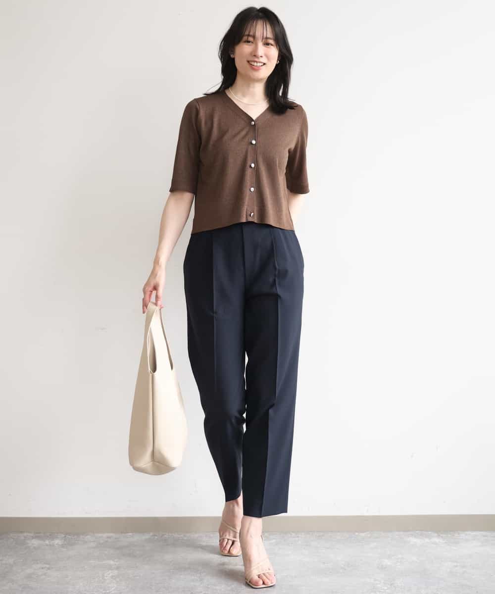 FILGD24090 OFUON le MK(オフオン　ル　エムケー) プルオンストレッチテーパードパンツ/洗濯機で洗える ネイビー