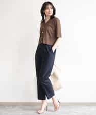 FILGD24090 OFUON le MK(オフオン　ル　エムケー) プルオンストレッチテーパードパンツ/洗濯機で洗える ネイビー