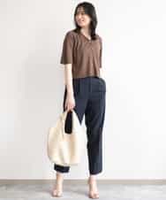 FILGD24090 OFUON le MK(オフオン　ル　エムケー) プルオンストレッチテーパードパンツ/洗濯機で洗える ネイビー