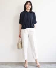 FILGD24090 OFUON le MK(オフオン　ル　エムケー) プルオンストレッチテーパードパンツ/洗濯機で洗える ネイビー