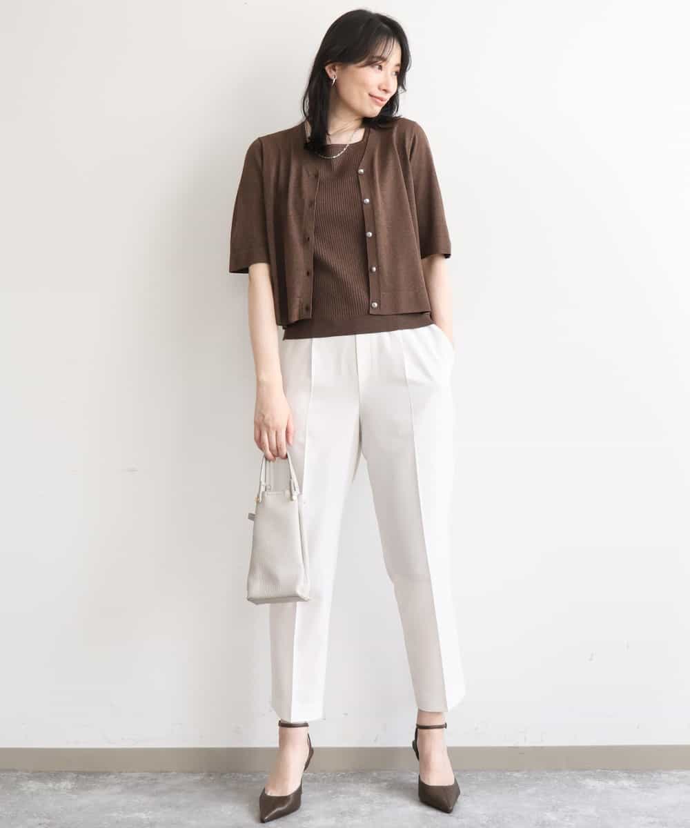 FILGD24090 OFUON le MK(オフオン　ル　エムケー) プルオンストレッチテーパードパンツ/洗濯機で洗える ネイビー