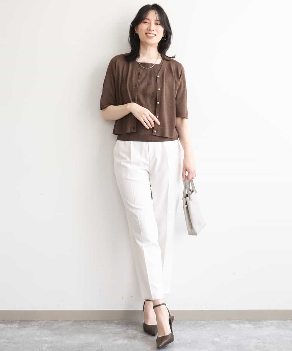 FILGD24090 OFUON le MK(オフオン　ル　エムケー) プルオンストレッチテーパードパンツ/洗濯機で洗える ネイビー