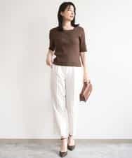 FILGD24090 OFUON le MK(オフオン　ル　エムケー) プルオンストレッチテーパードパンツ/洗濯機で洗える ネイビー