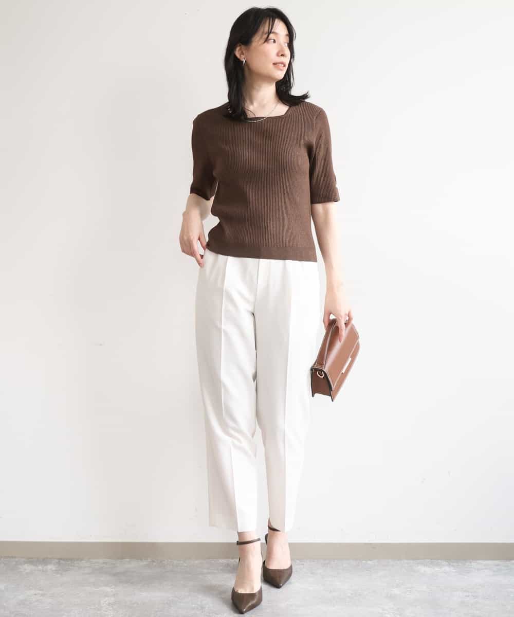 FILGD24090 OFUON le MK(オフオン　ル　エムケー) プルオンストレッチテーパードパンツ/洗濯機で洗える ネイビー