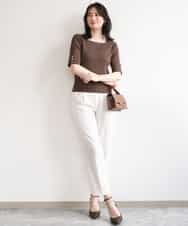 FILGD24090 OFUON le MK(オフオン　ル　エムケー) プルオンストレッチテーパードパンツ/洗濯機で洗える ネイビー