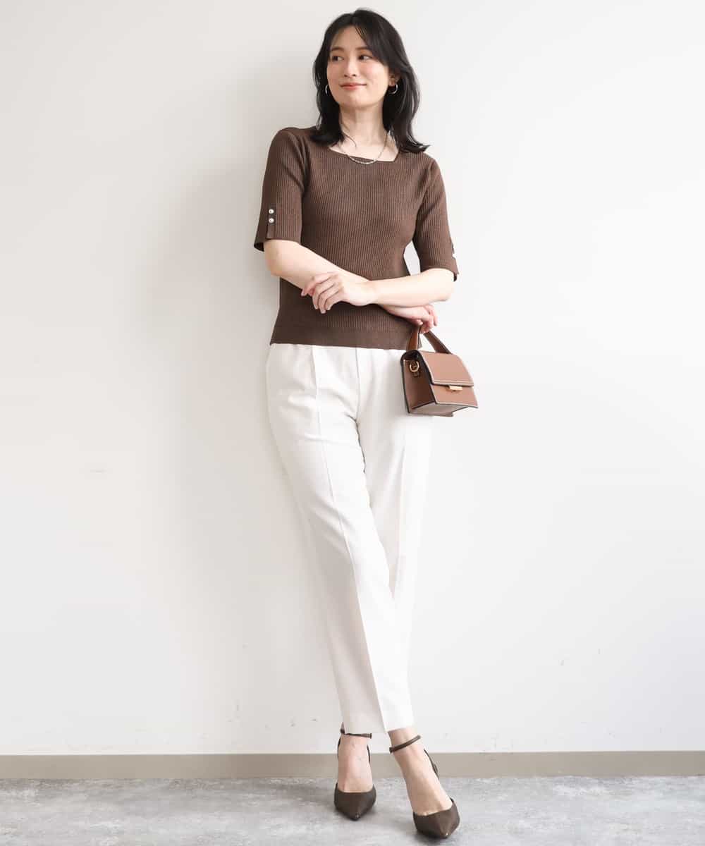 FILGD24090 OFUON le MK(オフオン　ル　エムケー) プルオンストレッチテーパードパンツ/洗濯機で洗える ネイビー