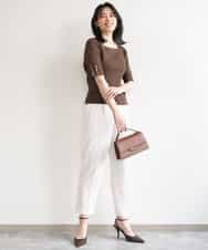 FILGD24090 OFUON le MK(オフオン　ル　エムケー) プルオンストレッチテーパードパンツ/洗濯機で洗える ネイビー