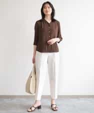 FILGD24090 OFUON le MK(オフオン　ル　エムケー) プルオンストレッチテーパードパンツ/洗濯機で洗える ネイビー