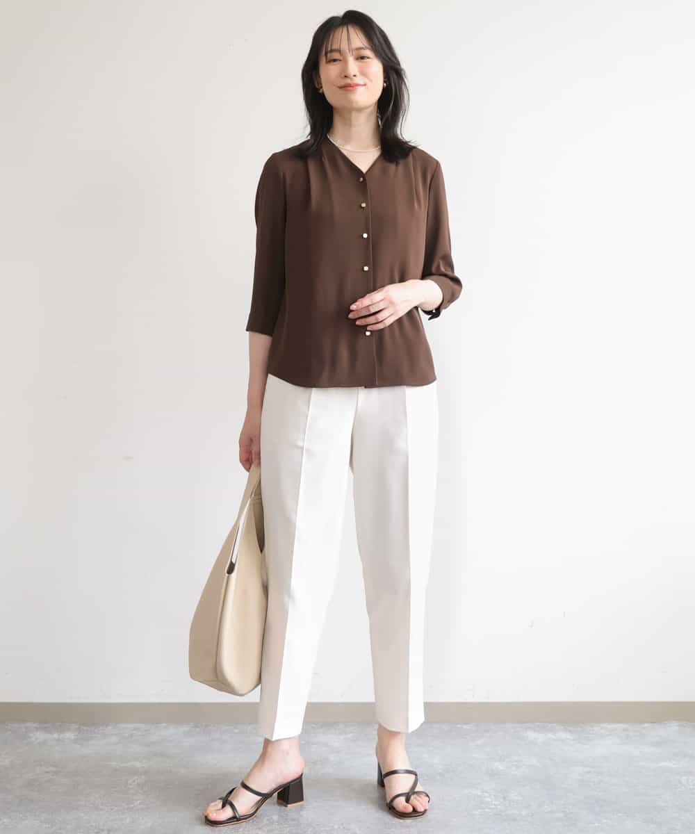 FILGD24090 OFUON le MK(オフオン　ル　エムケー) プルオンストレッチテーパードパンツ/洗濯機で洗える ネイビー