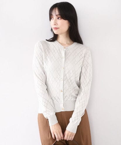 FISAD10060 OFUON le MK ダイヤ柄ニットカーディガン/洗える/WEB限定サイズあり