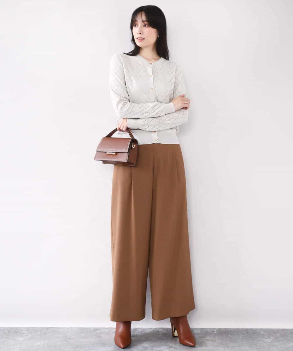 FISAD10060 OFUON le MK(オフオン　ル　エムケー) ダイヤ柄ニットカーディガン/洗える/WEB限定サイズあり グリーン