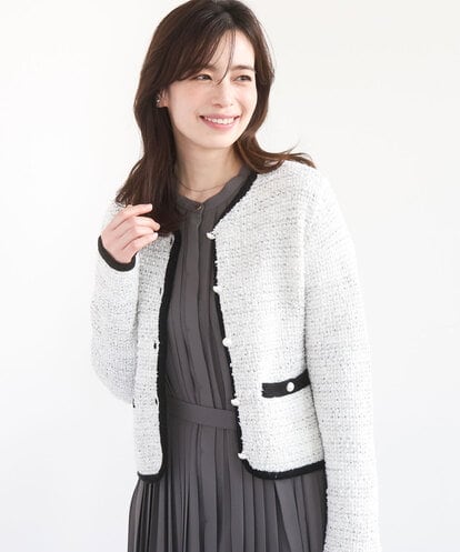 FISDD06090 OFUON le MK ラメ入りツイードニットジャケット/洗える/WEB限定サイズあり