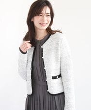 FISDD06090 OFUON le MK(オフオン　ル　エムケー) ラメ入りツイードニットジャケット/洗える/WEB限定サイズあり ホワイト