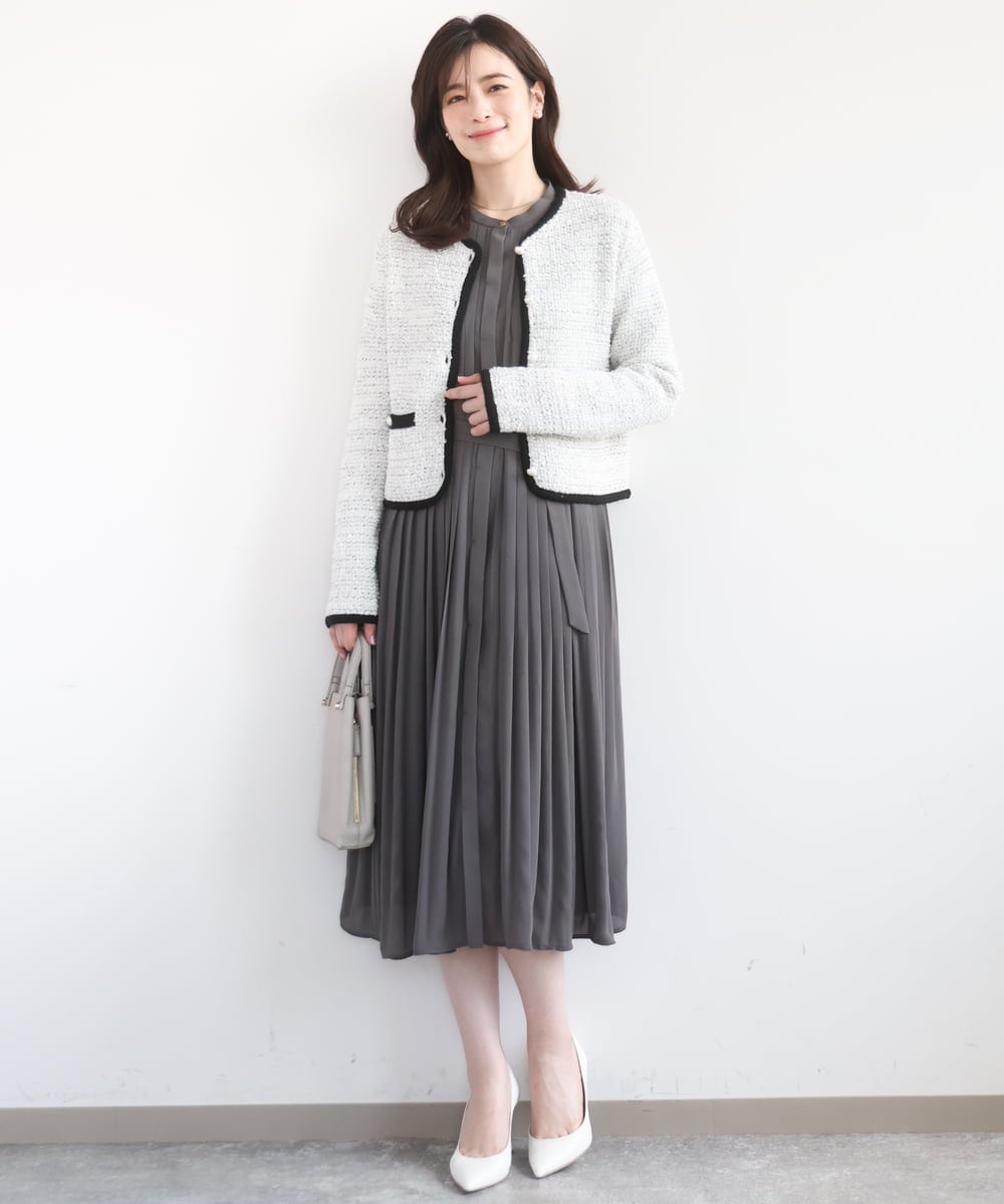 FISDD06090 OFUON le MK(オフオン　ル　エムケー) ラメ入りツイードニットジャケット/洗える/WEB限定サイズあり ホワイト