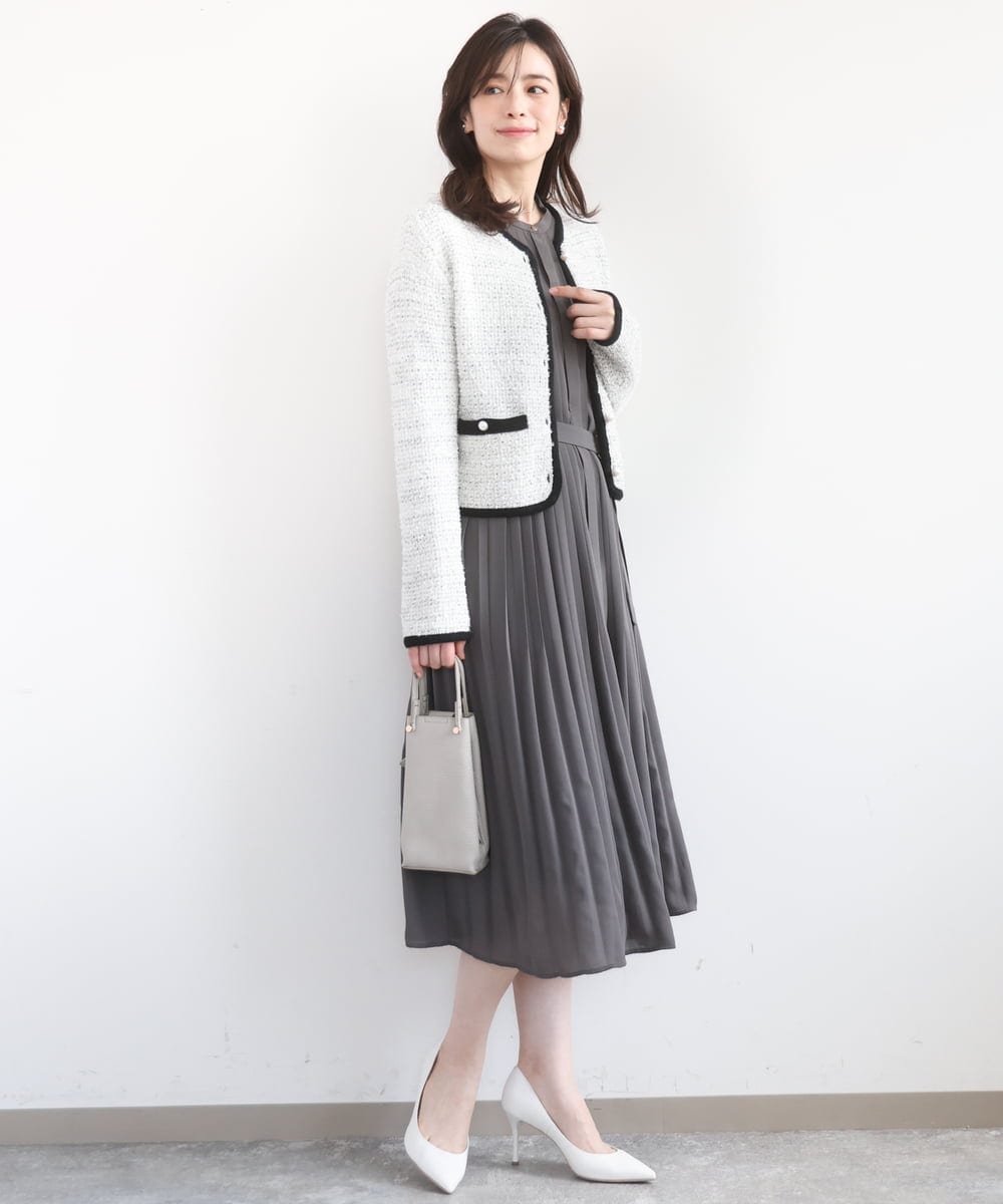 FISDD06090 OFUON le MK(オフオン　ル　エムケー) ラメ入りツイードニットジャケット/洗える/WEB限定サイズあり ホワイト