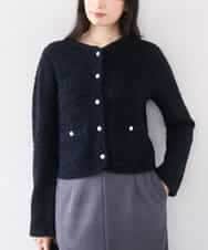 FISDD06090 OFUON le MK(オフオン　ル　エムケー) ラメ入りツイードニットジャケット/洗える/WEB限定サイズあり ネイビー