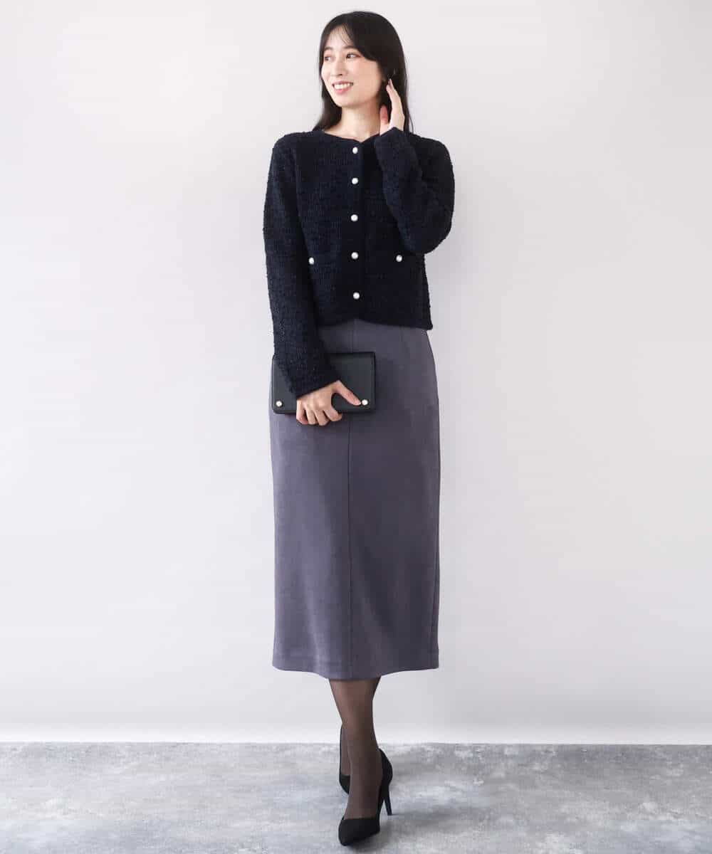 FISDD06090 OFUON le MK(オフオン　ル　エムケー) ラメ入りツイードニットジャケット/洗える/WEB限定サイズあり ホワイト