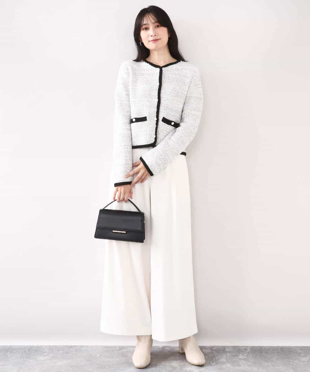 FISDD06090 OFUON le MK(オフオン　ル　エムケー) ラメ入りツイードニットジャケット/洗える/WEB限定サイズあり ホワイト