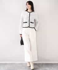 FISDD06090 OFUON le MK(オフオン　ル　エムケー) ラメ入りツイードニットジャケット/洗える/WEB限定サイズあり ホワイト