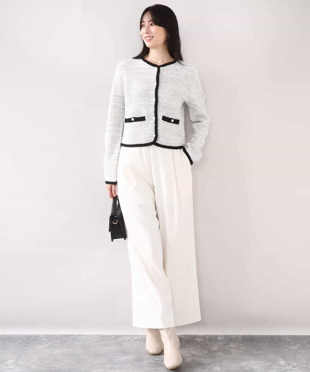 FISDD06090 OFUON le MK(オフオン　ル　エムケー) ラメ入りツイードニットジャケット/洗える/WEB限定サイズあり ホワイト