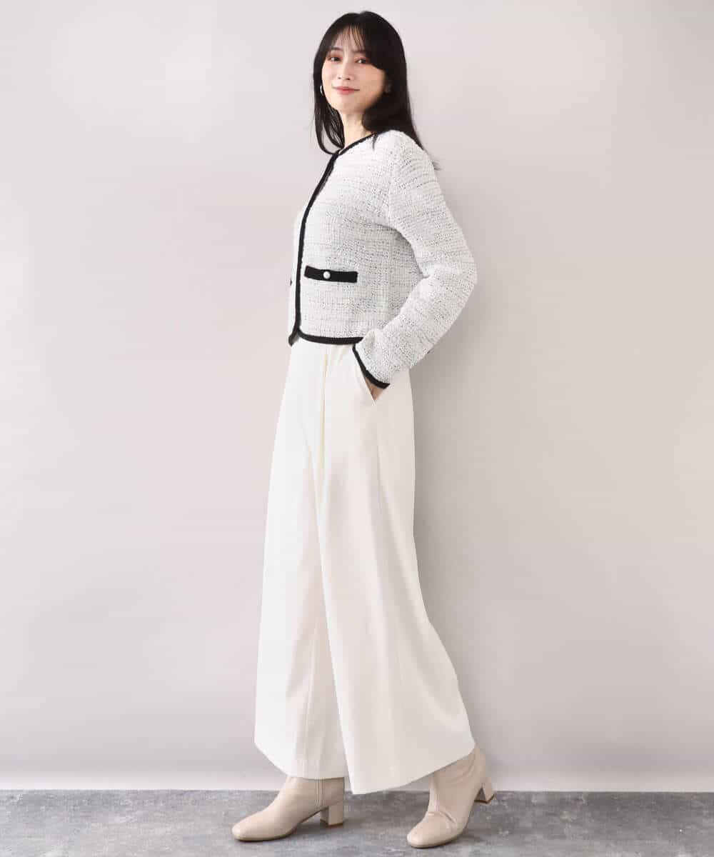 FISDD06090 OFUON le MK(オフオン　ル　エムケー) ラメ入りツイードニットジャケット/洗える/WEB限定サイズあり ホワイト