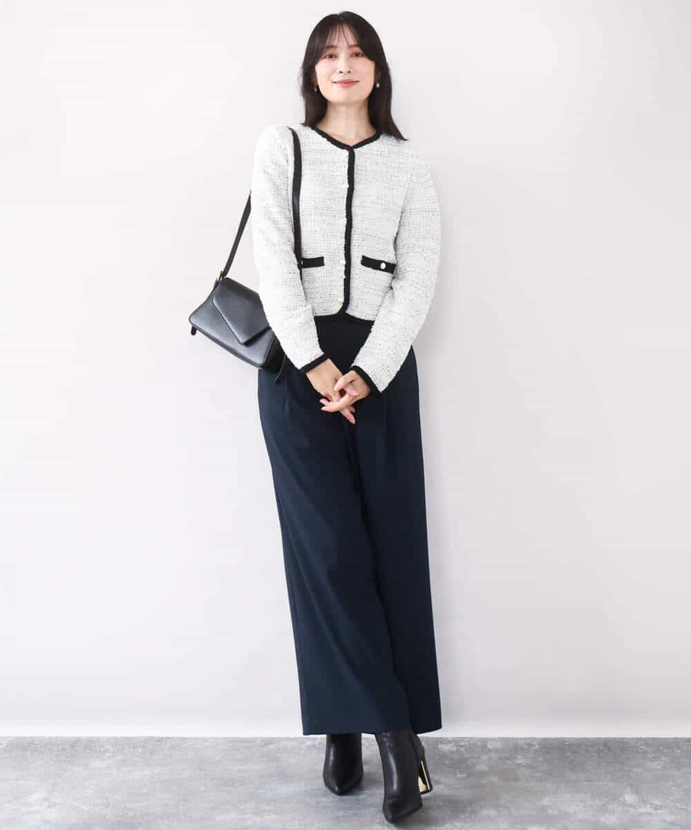 FISDD06090 OFUON le MK(オフオン　ル　エムケー) ラメ入りツイードニットジャケット/洗える/WEB限定サイズあり ホワイト