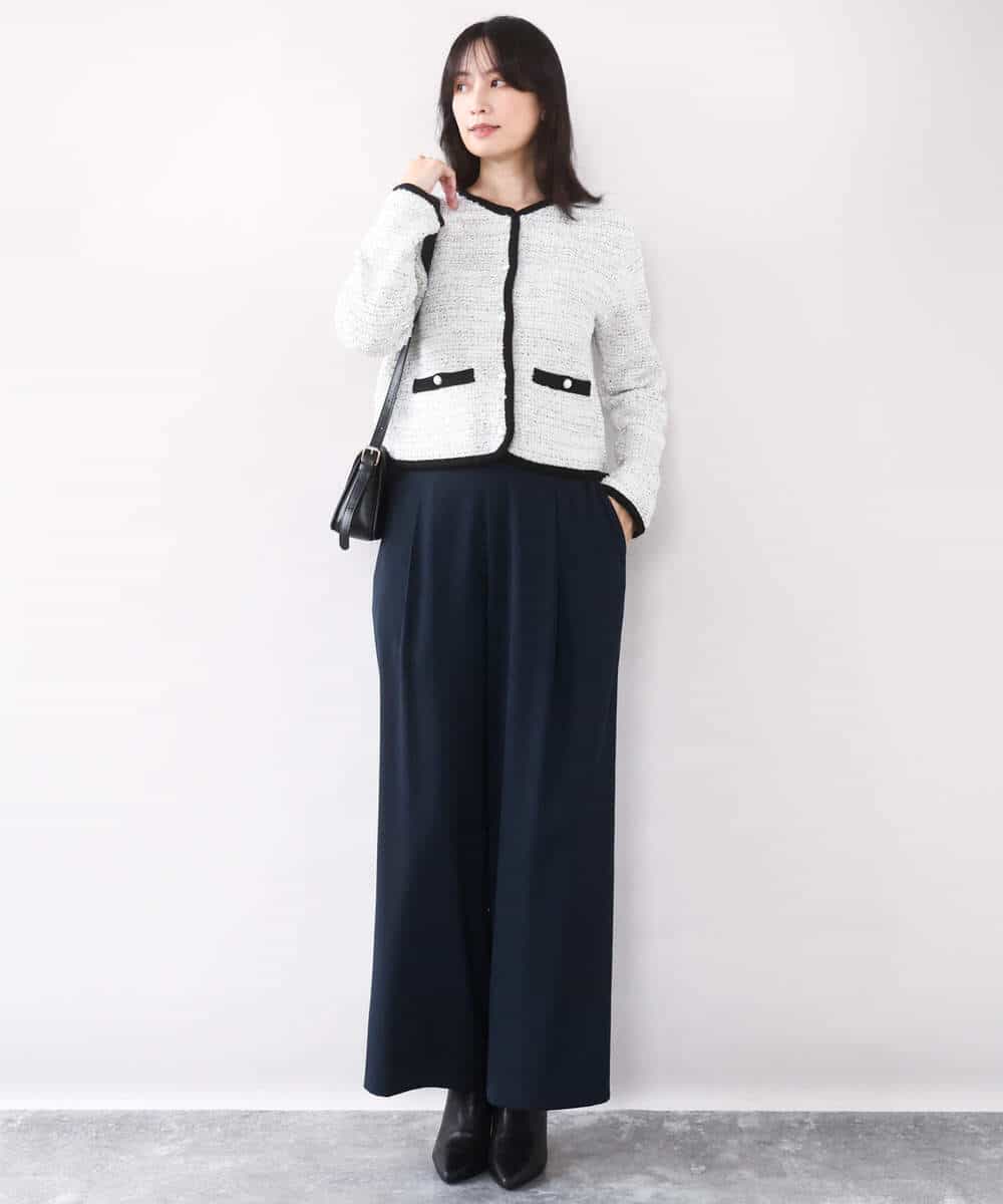 FISDD06090 OFUON le MK(オフオン　ル　エムケー) ラメ入りツイードニットジャケット/洗える/WEB限定サイズあり ホワイト