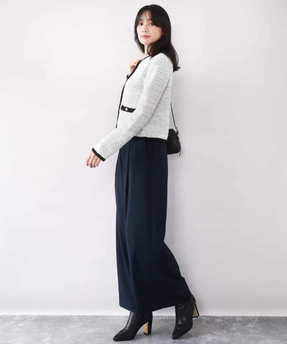 FISDD06090 OFUON le MK(オフオン　ル　エムケー) ラメ入りツイードニットジャケット/洗える/WEB限定サイズあり ホワイト