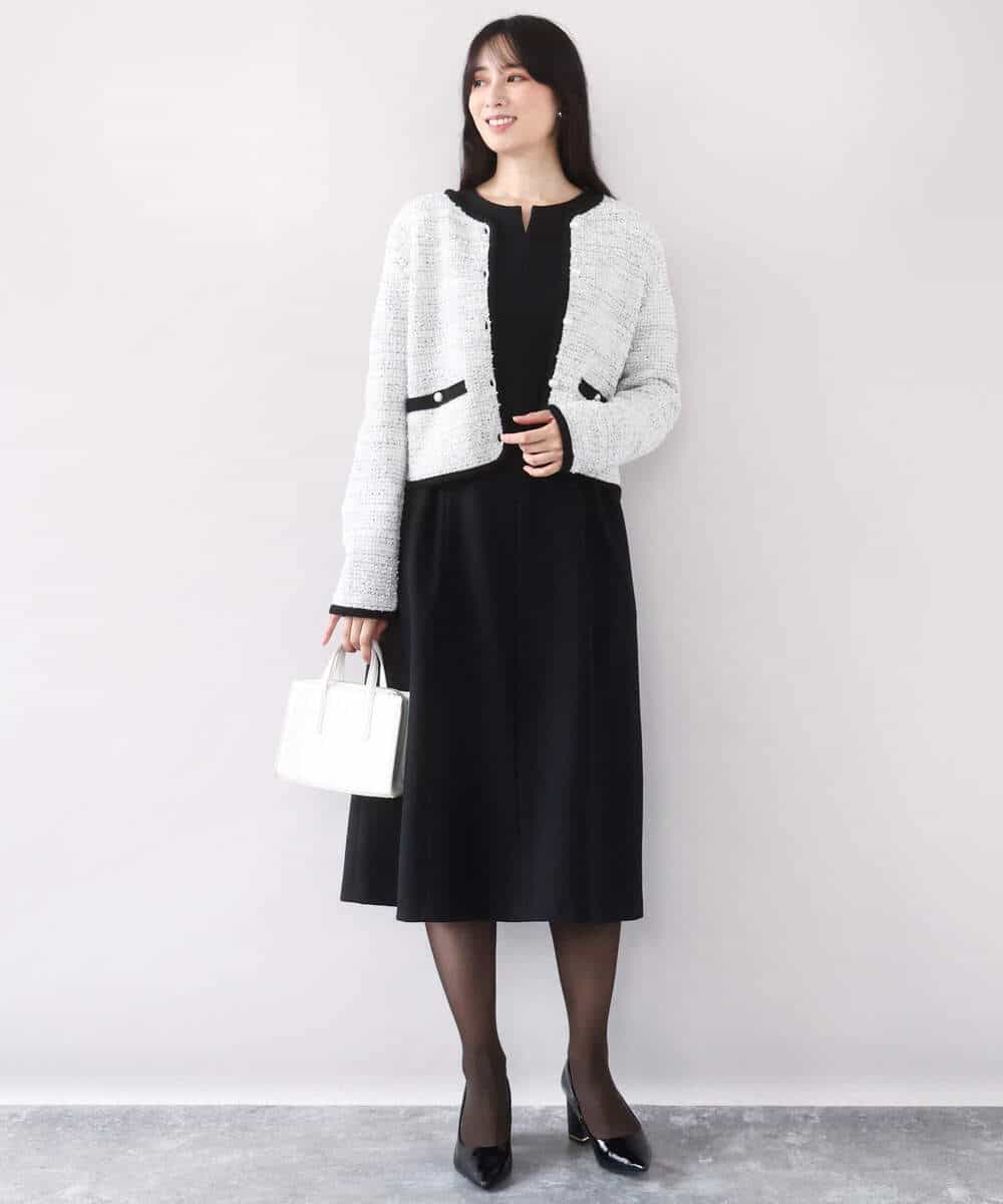 FISDD06090 OFUON le MK(オフオン　ル　エムケー) ラメ入りツイードニットジャケット/洗える/WEB限定サイズあり ホワイト