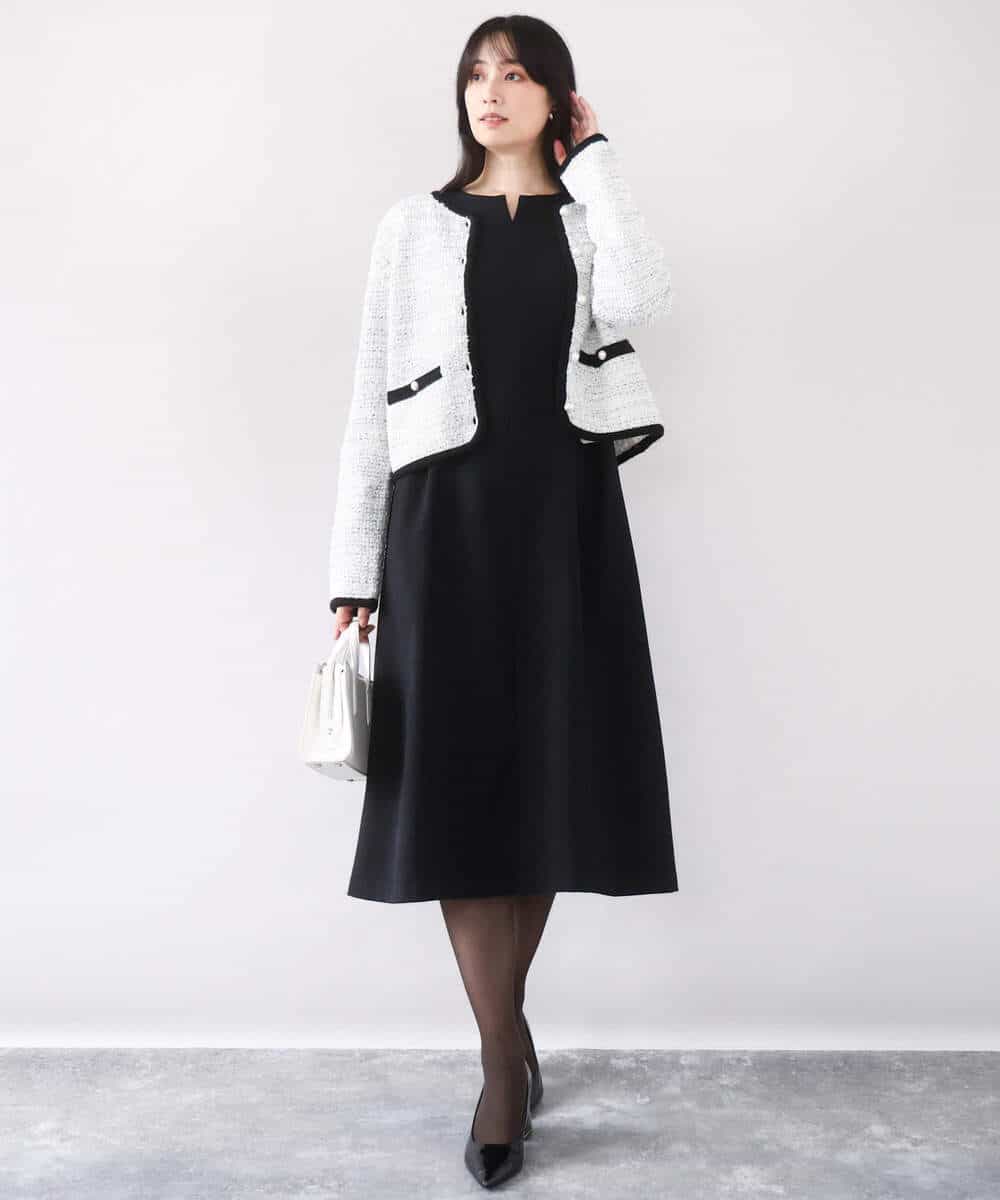 FISDD06090 OFUON le MK(オフオン　ル　エムケー) ラメ入りツイードニットジャケット/洗える/WEB限定サイズあり ホワイト