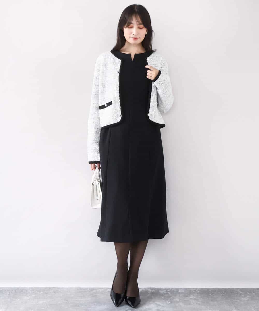 FISDD06090 OFUON le MK(オフオン　ル　エムケー) ラメ入りツイードニットジャケット/洗える/WEB限定サイズあり ホワイト