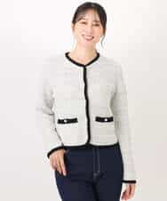 FISDD06090 OFUON le MK(オフオン　ル　エムケー) ラメ入りツイードニットジャケット/洗える/WEB限定サイズあり ホワイト