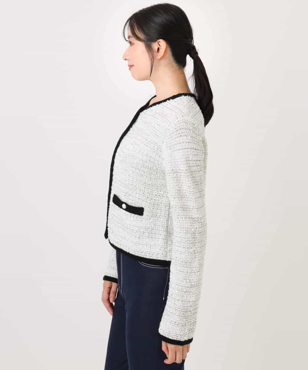 FISDD06090 OFUON le MK(オフオン　ル　エムケー) ラメ入りツイードニットジャケット/洗える/WEB限定サイズあり ホワイト