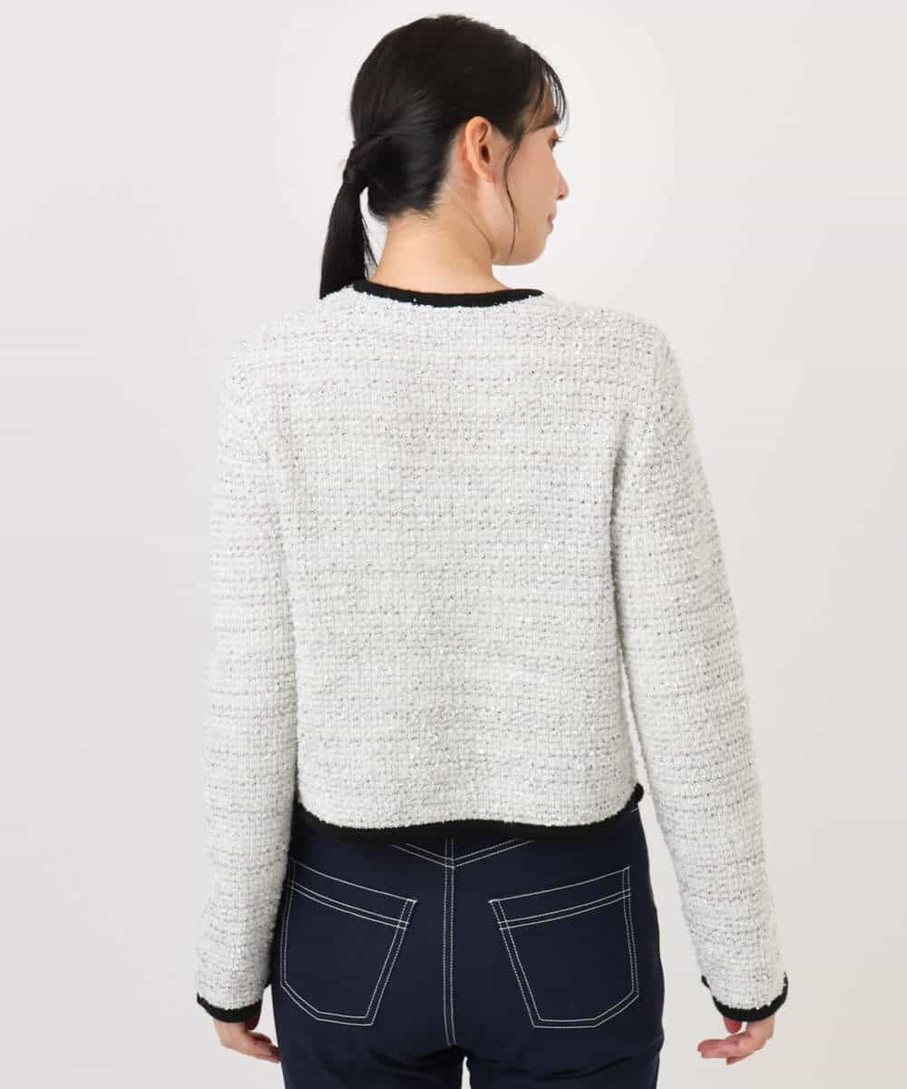 FISDD06090 OFUON le MK(オフオン　ル　エムケー) ラメ入りツイードニットジャケット/洗える/WEB限定サイズあり ホワイト