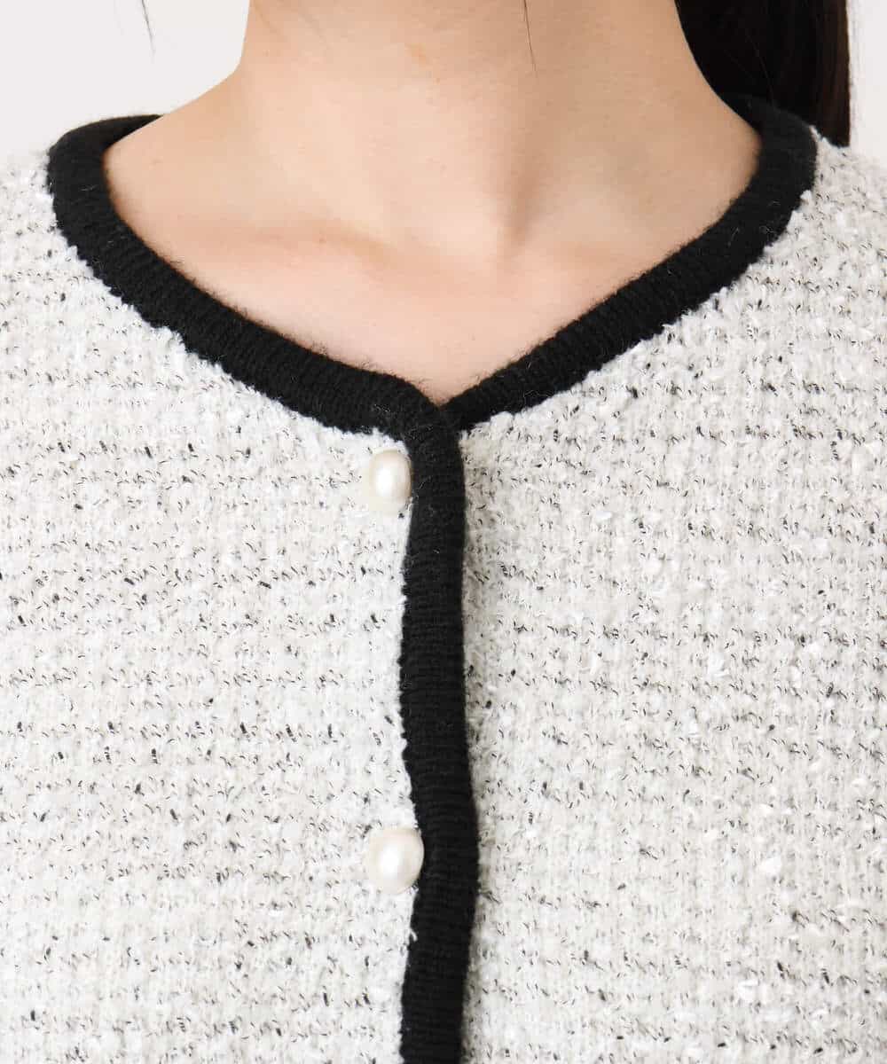 FISDD06090 OFUON le MK(オフオン　ル　エムケー) ラメ入りツイードニットジャケット/洗える/WEB限定サイズあり ホワイト