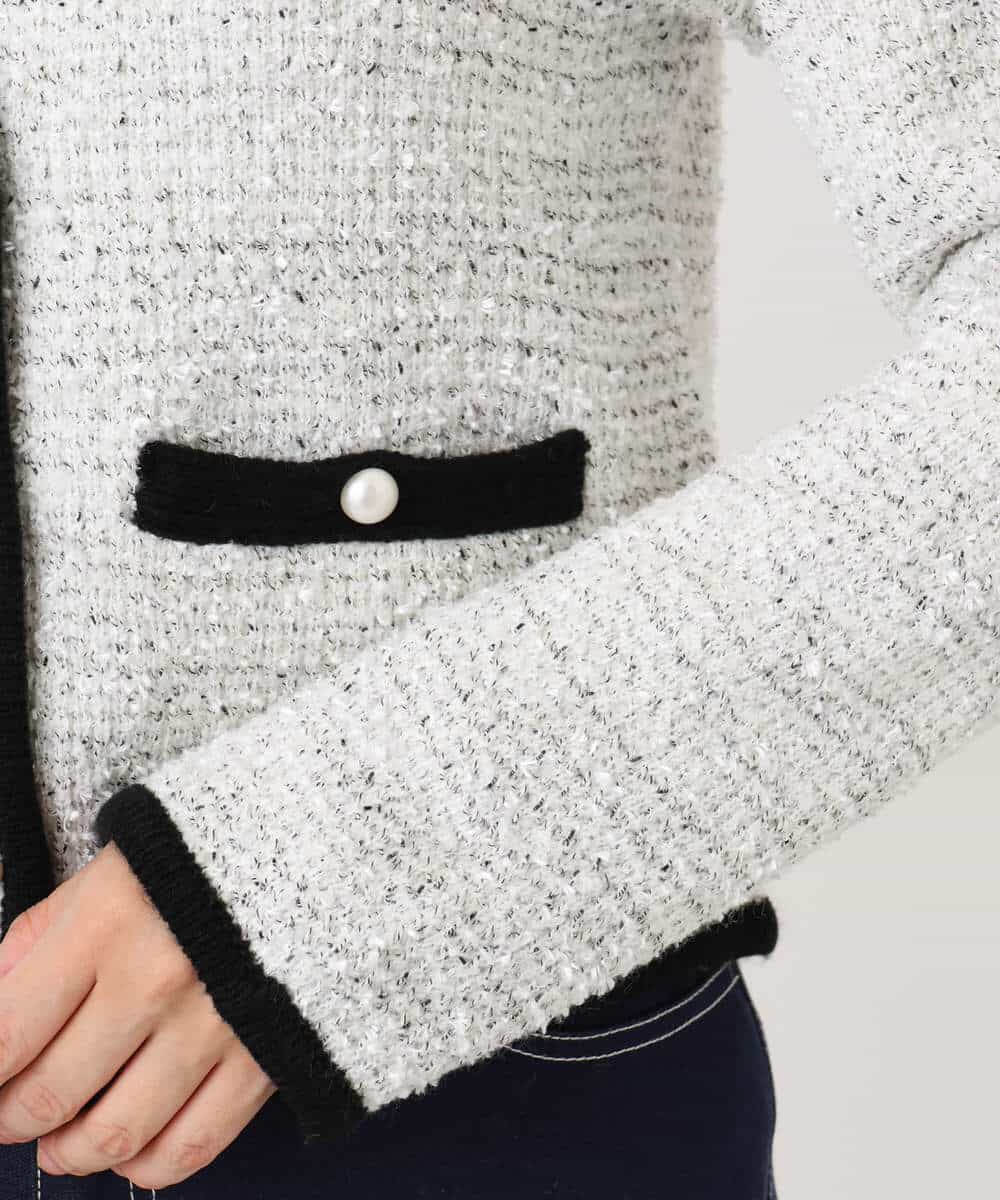 FISDD06090 OFUON le MK(オフオン　ル　エムケー) ラメ入りツイードニットジャケット/洗える/WEB限定サイズあり ホワイト