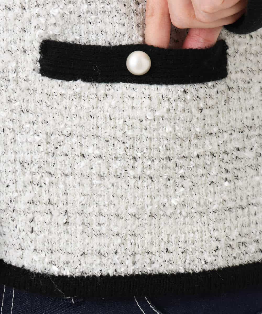 FISDD06090 OFUON le MK(オフオン　ル　エムケー) ラメ入りツイードニットジャケット/洗える/WEB限定サイズあり ホワイト