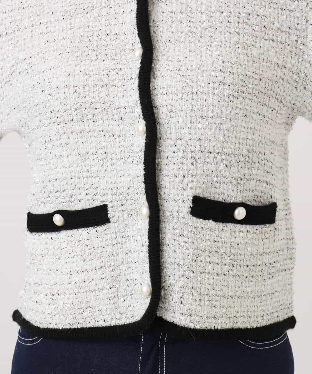 FISDD06090 OFUON le MK(オフオン　ル　エムケー) ラメ入りツイードニットジャケット/洗える/WEB限定サイズあり ホワイト