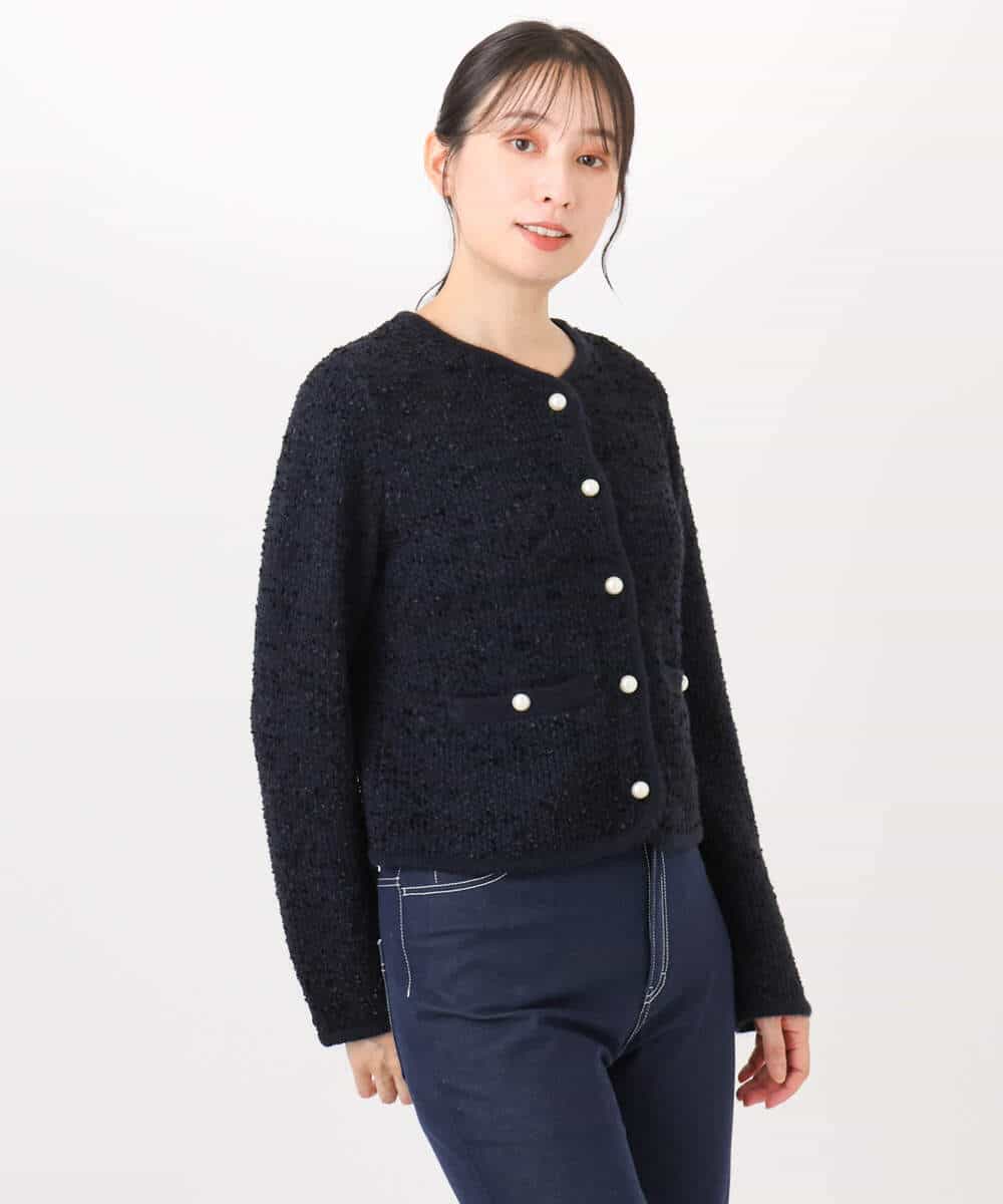 FISDD06090 OFUON le MK(オフオン　ル　エムケー) ラメ入りツイードニットジャケット/洗える/WEB限定サイズあり ホワイト