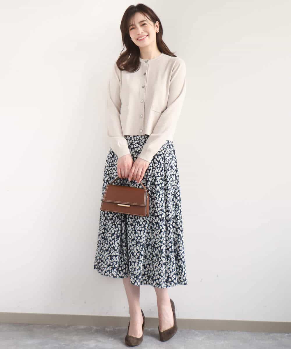 FISGD16070 OFUON le MK(オフオン　ル　エムケー) ハイゲージクロップド丈ニットカーディガン/接触冷感/UVカット/洗える/WEB限定サイズあり サーモンオレンジ