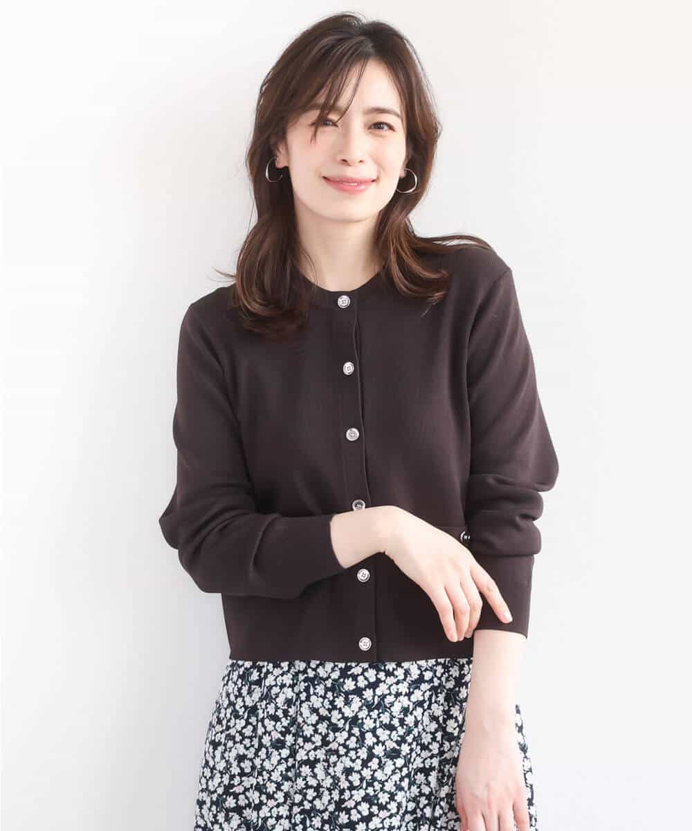 FISGD16070 OFUON le MK(オフオン　ル　エムケー) ハイゲージクロップド丈ニットカーディガン/接触冷感/UVカット/洗える/WEB限定サイズあり サーモンオレンジ