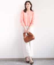 FISGD16070 OFUON le MK(オフオン　ル　エムケー) ハイゲージクロップド丈ニットカーディガン/接触冷感/UVカット/洗える/WEB限定サイズあり サーモンオレンジ