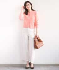 FISGD16070 OFUON le MK(オフオン　ル　エムケー) ハイゲージクロップド丈ニットカーディガン/接触冷感/UVカット/洗える/WEB限定サイズあり サーモンオレンジ