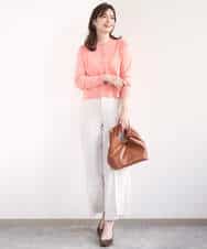 FISGD16070 OFUON le MK(オフオン　ル　エムケー) ハイゲージクロップド丈ニットカーディガン/接触冷感/UVカット/洗える/WEB限定サイズあり サーモンオレンジ