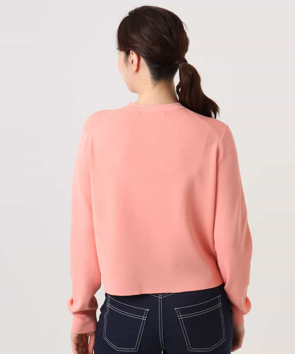 FISGD16070 OFUON le MK(オフオン　ル　エムケー) ハイゲージクロップド丈ニットカーディガン/接触冷感/UVカット/洗える/WEB限定サイズあり サーモンオレンジ