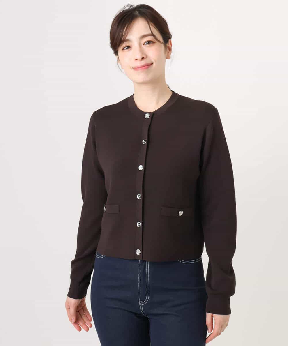 FISGD16070 OFUON le MK(オフオン　ル　エムケー) ハイゲージクロップド丈ニットカーディガン/接触冷感/UVカット/洗える/WEB限定サイズあり サーモンオレンジ