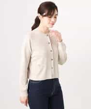 FISGD16070 OFUON le MK(オフオン　ル　エムケー) ハイゲージクロップド丈ニットカーディガン/接触冷感/UVカット/洗える/WEB限定サイズあり サーモンオレンジ